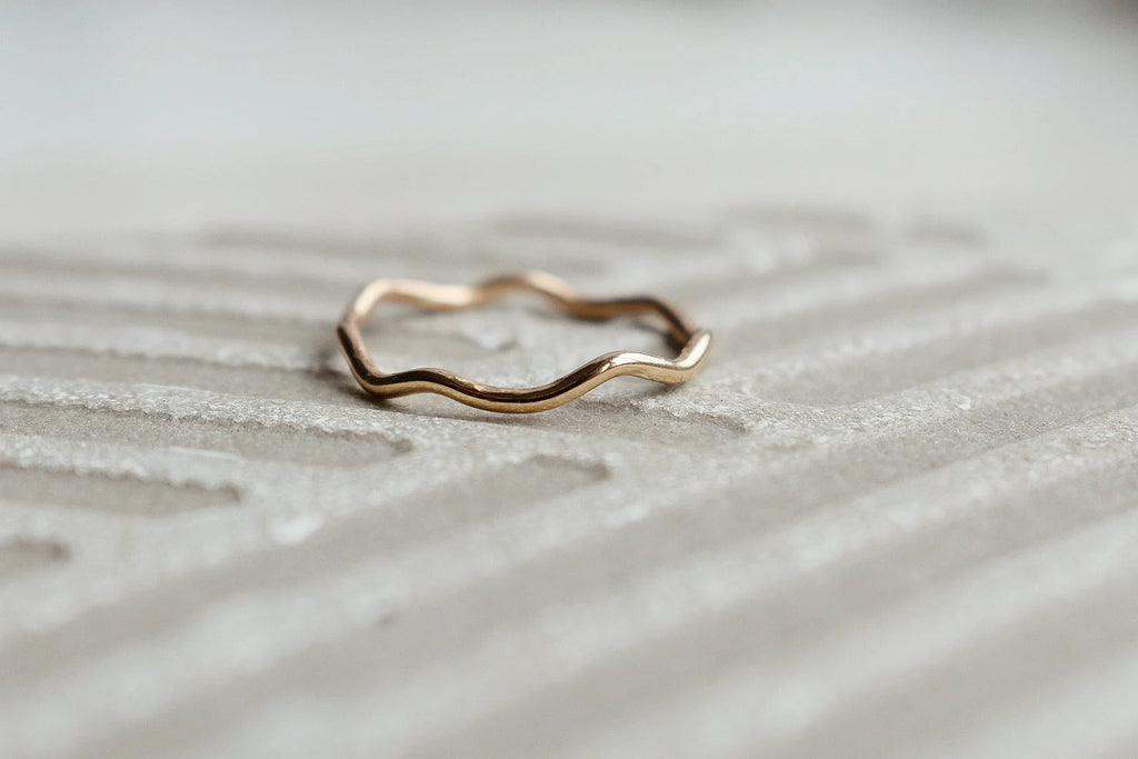 14K Gold Filled Wavey Wing, Gift for Her, Gold Thin Wave Ring, Gold Stacker Ring, Anniversary Gift, Gold Minimal Stacker Ring