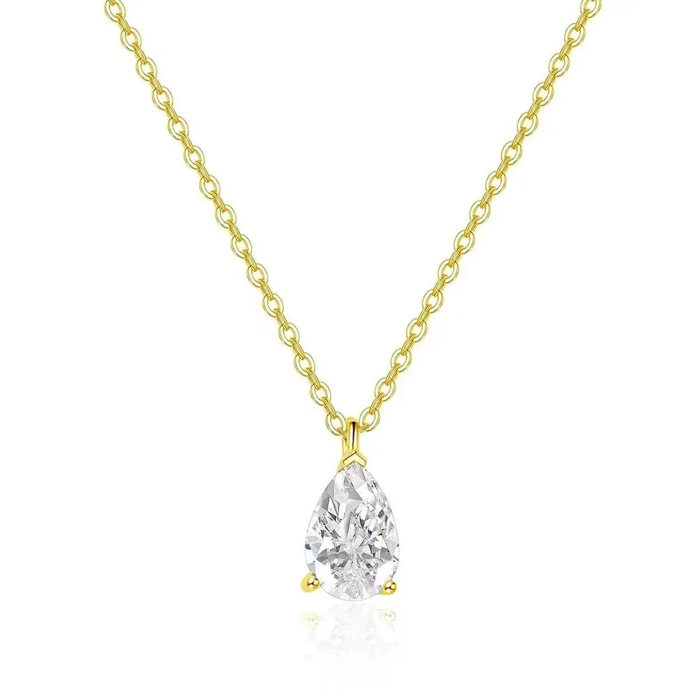 Solitaire Moissanite Pendant Necklace for Women in Pear, Oval, Marquise, and Emerald Cuts - S925 Silver Jewelry, Available in 1CT and 2CT