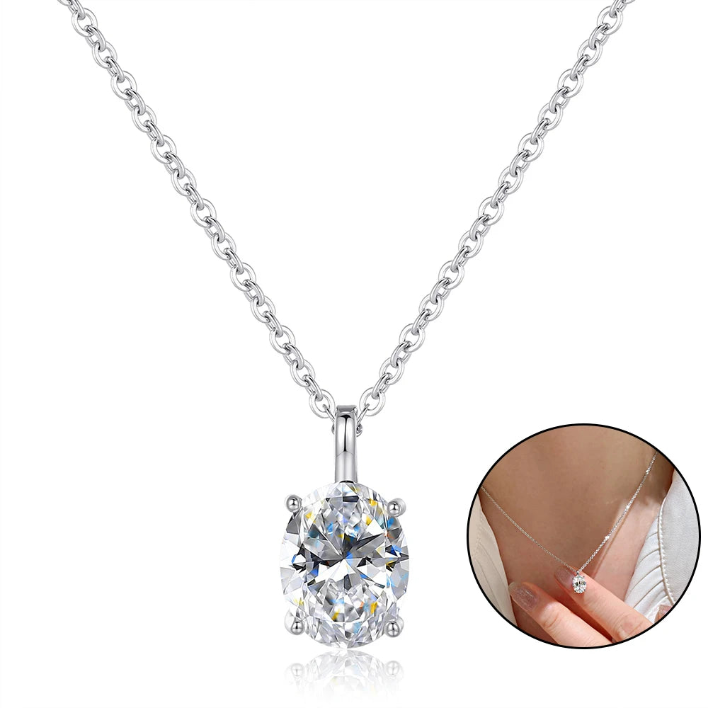 Solitaire Moissanite Pendant Necklace for Women in Pear, Oval, Marquise, and Emerald Cuts - S925 Silver Jewelry, Available in 1CT and 2CT