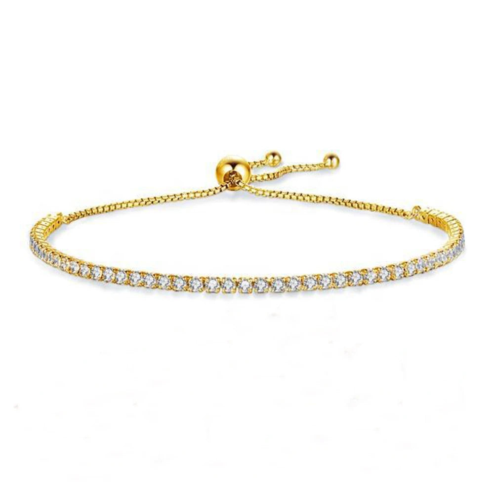 2mm Round Moissanite Tennis Bracelet for Women, D Color Lab-Created Diamond, 925 Sterling Silver with 18K White Gold Plating, Adjustable Chain