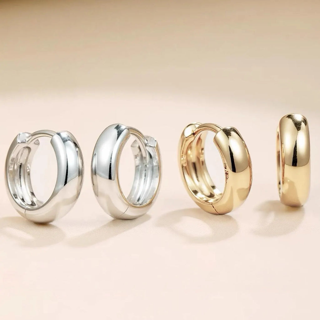 18K Solid Gold 3mm Plain Hoop Earrings - Dainty Everyday Huggie Style