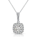 Sterling Silver Round Halo CZ Pendant Necklace 