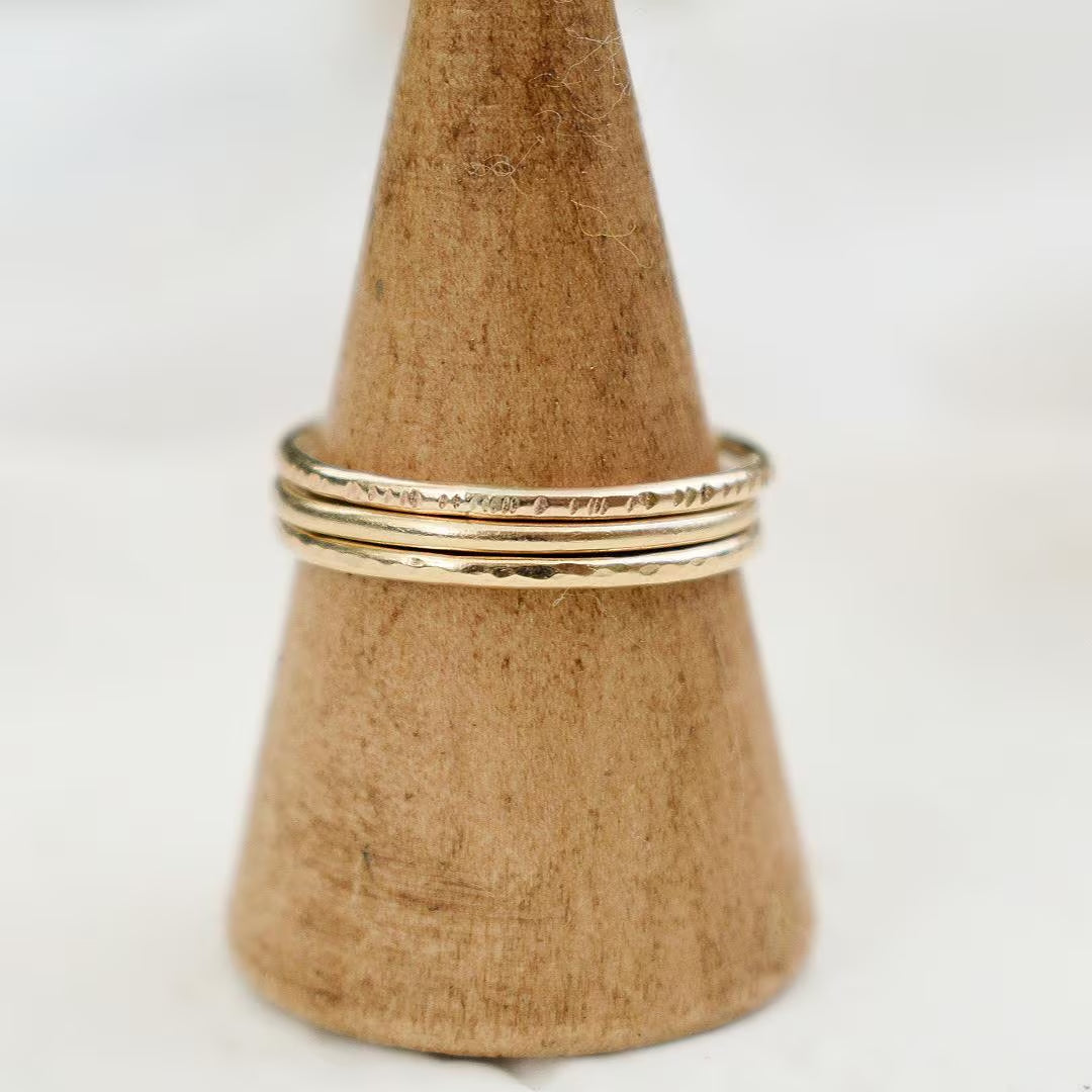 14K Gold Filled Hammered Stacker Ring - Handmade Textured Minimalist Design for Her