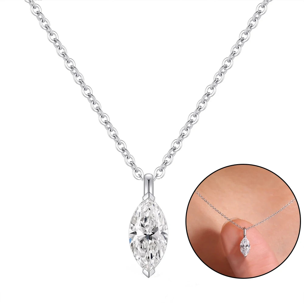 Solitaire Moissanite Pendant Necklace for Women in Pear, Oval, Marquise, and Emerald Cuts - S925 Silver Jewelry, Available in 1CT and 2CT