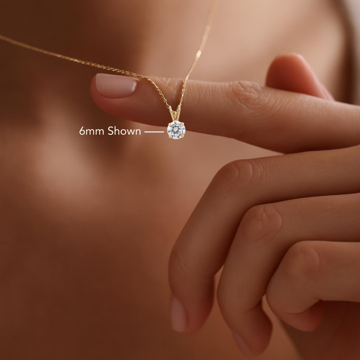 14K Yellow Gold CZ Pendant Charm, Solitaire Necklace with Brilliant Round-Cut Simulated Diamond Center Stone 