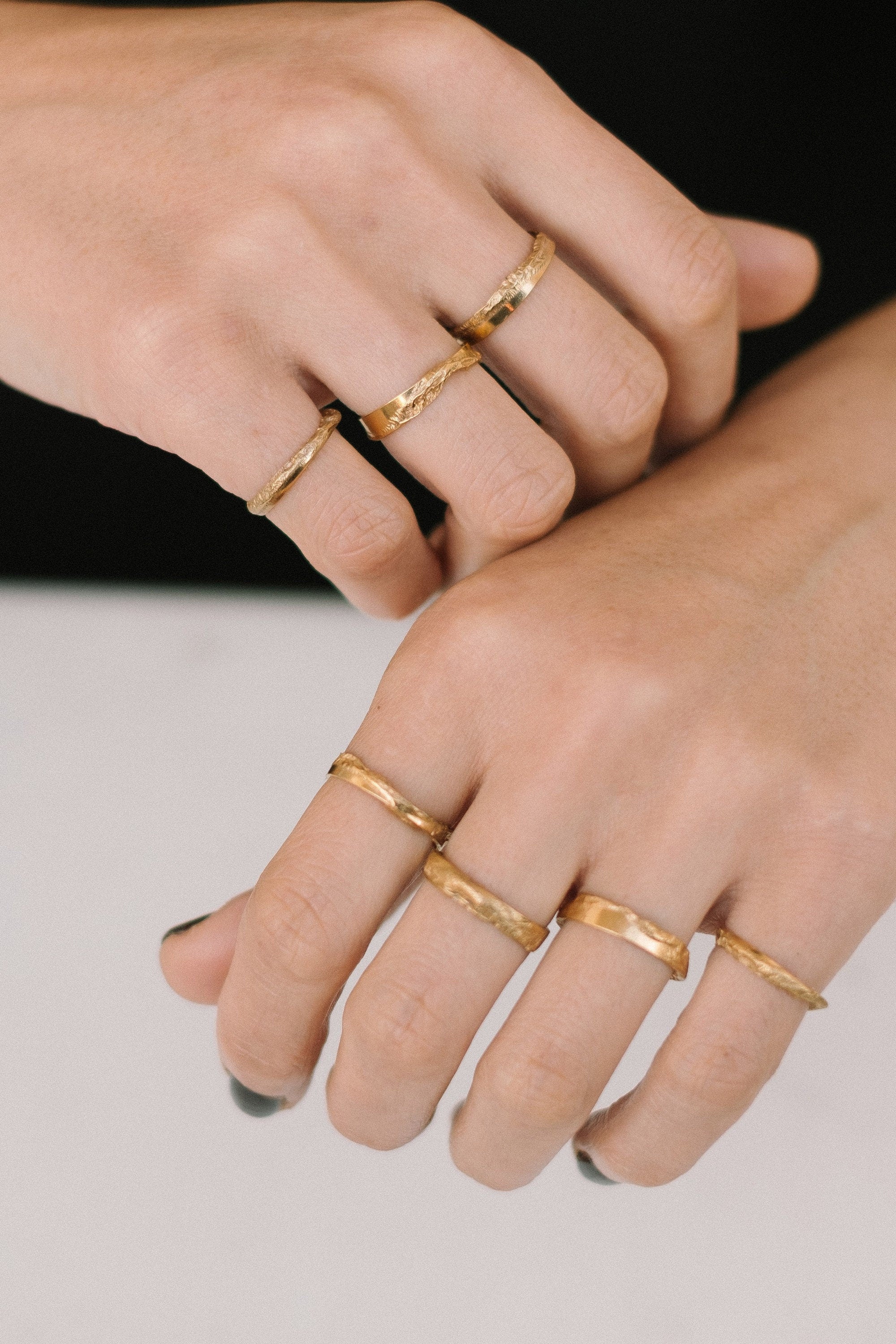 Organic Gold Rings for Women - Unique Hammered Minimalist Textured Rustic Stacking Band Ring