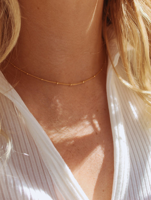 14K Gold Dainty Satellite Choker Necklace for Women