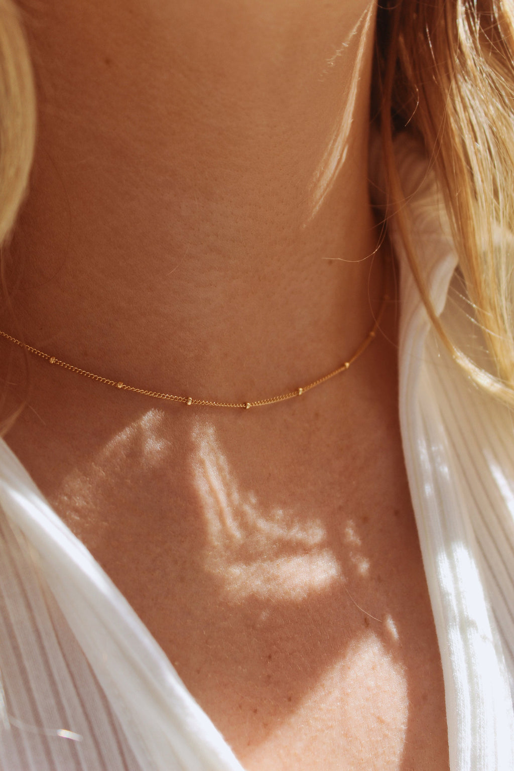 14K Gold Dainty Satellite Choker Necklace for Women