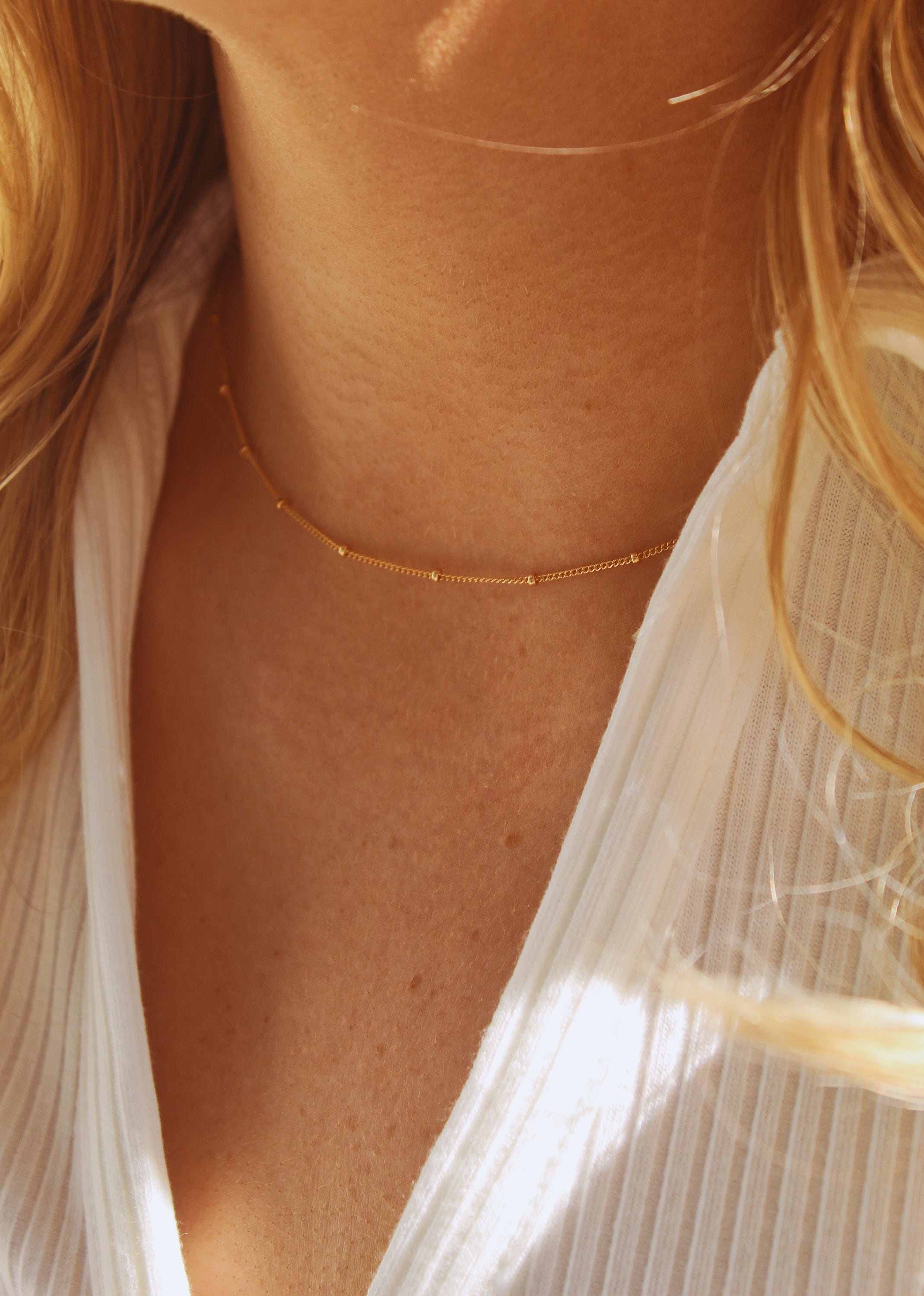 14K Gold Dainty Satellite Choker Necklace for Women