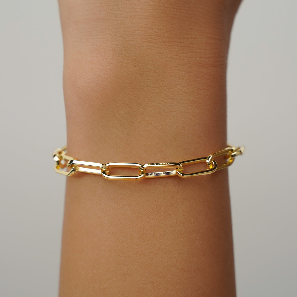 18K Gold Paperclip Chain Bracelet for Women - Dainty Minimalist Design with 6mm Large Links
