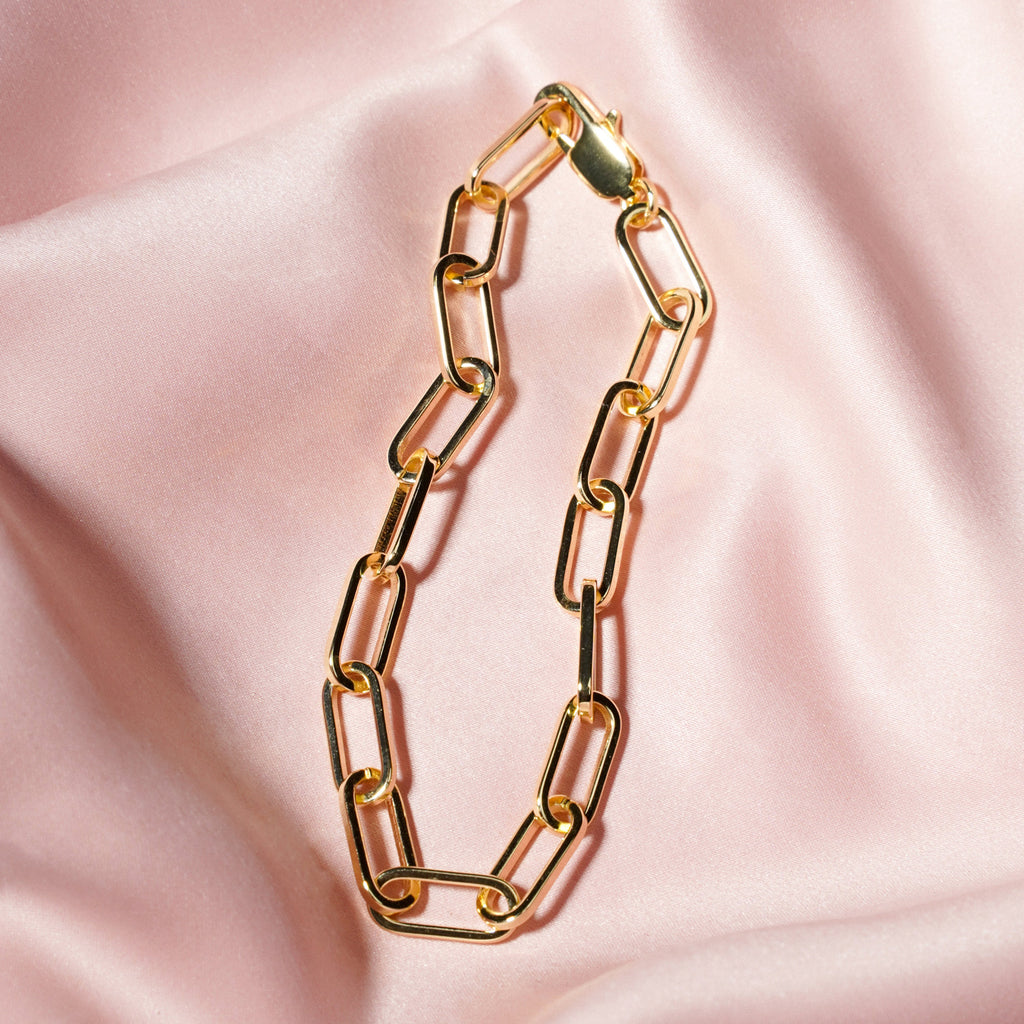 18K Gold Paperclip Chain Bracelet for Women - Dainty Minimalist Design with 6mm Large Links