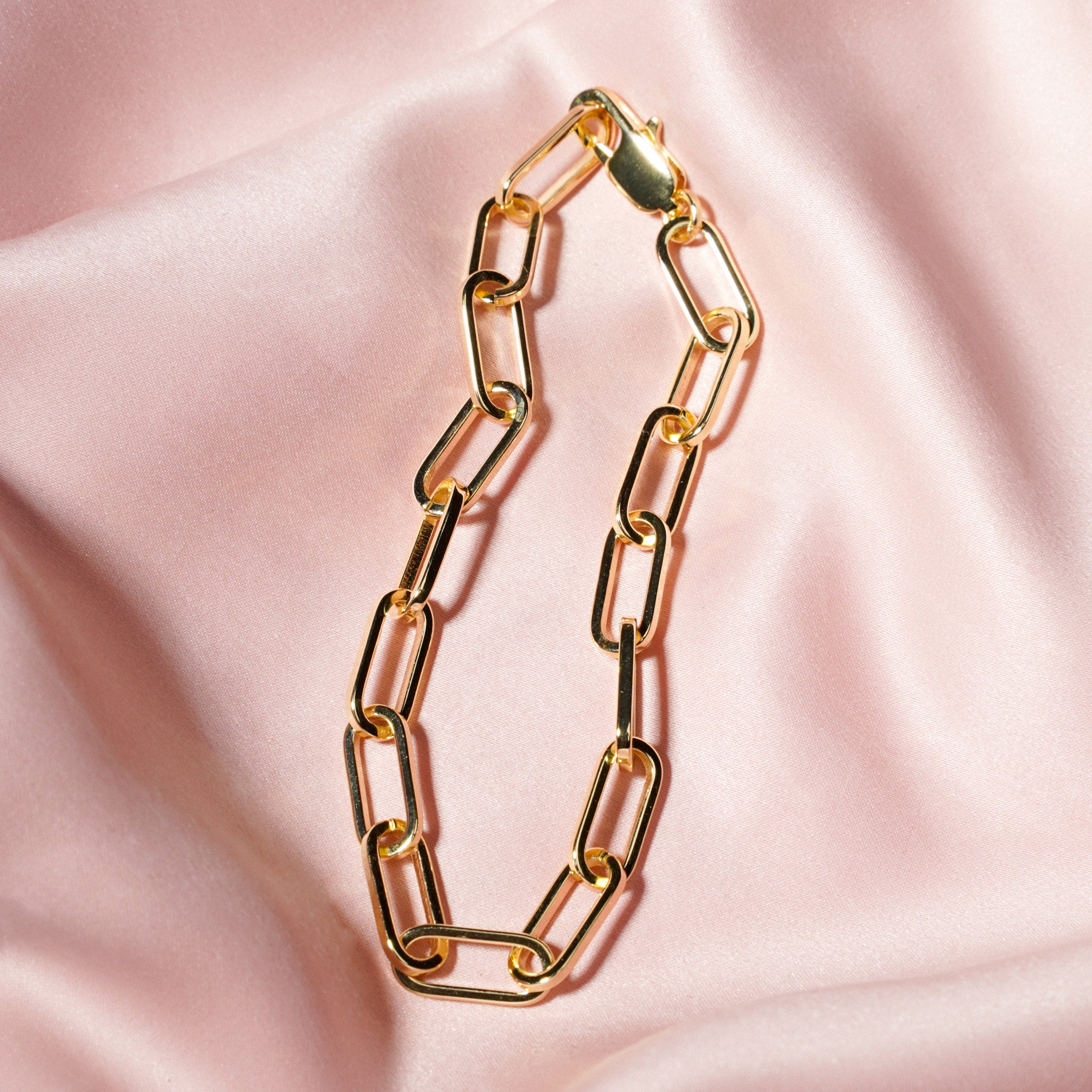 18K Gold Paperclip Chain Bracelet for Women - Dainty Minimalist Design with 6mm Large Links