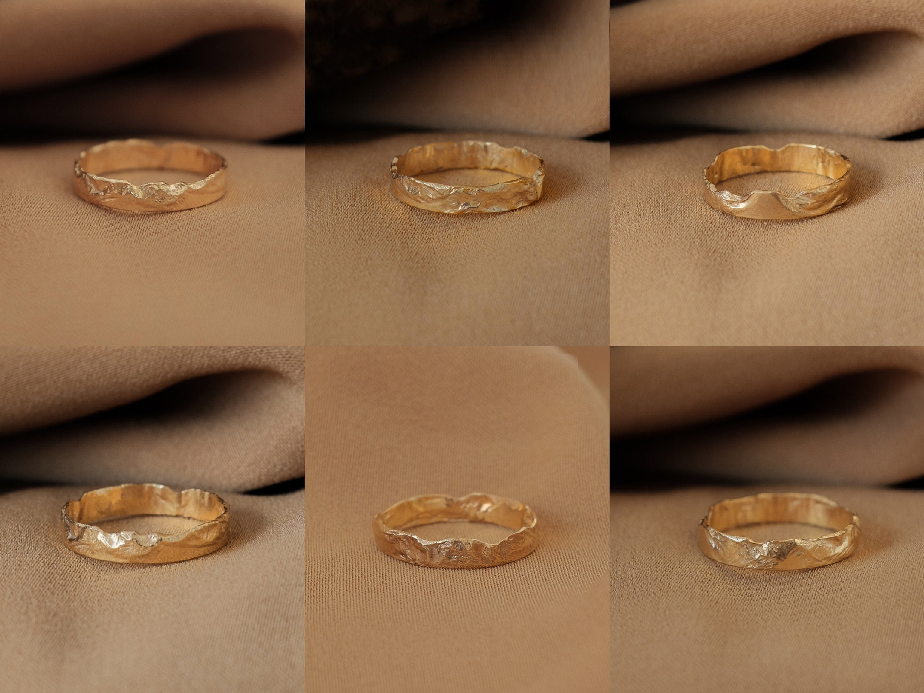 Organic Gold Rings for Women - Unique Hammered Minimalist Textured Rustic Stacking Band Ring