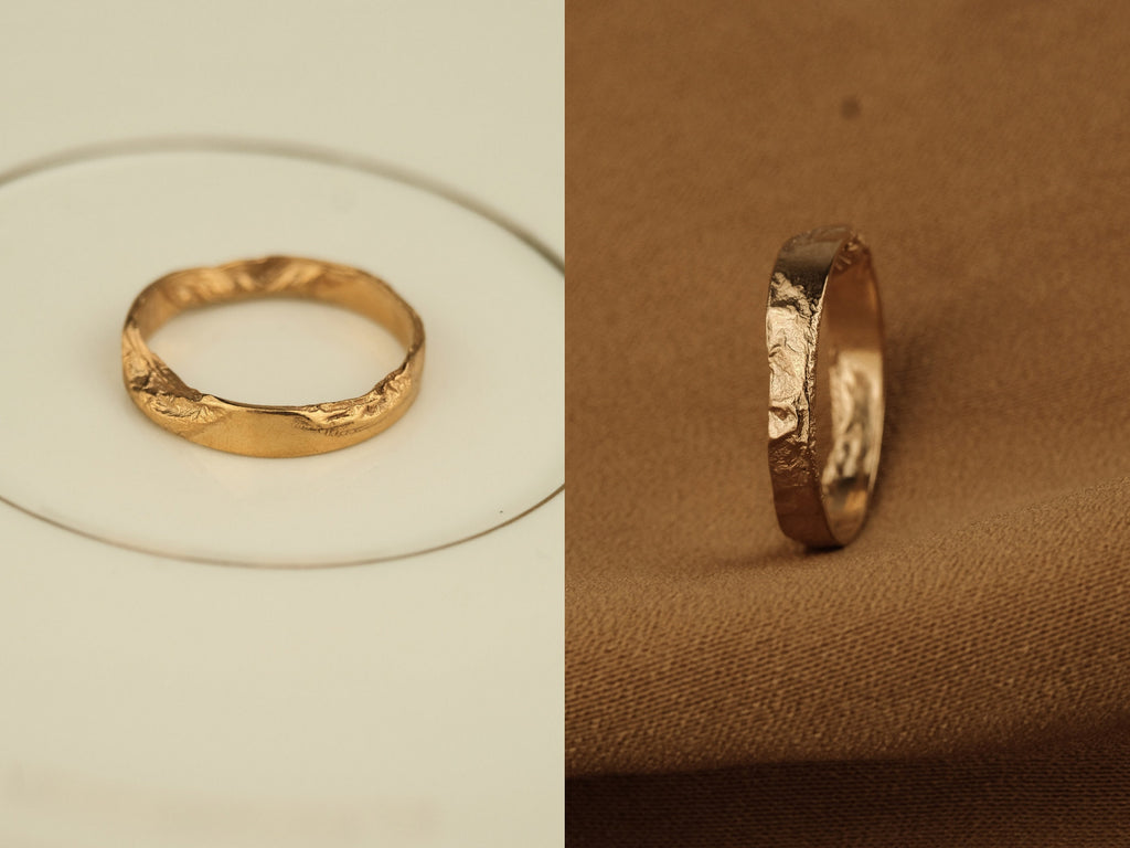 Organic Gold Rings for Women - Unique Hammered Minimalist Textured Rustic Stacking Band Ring