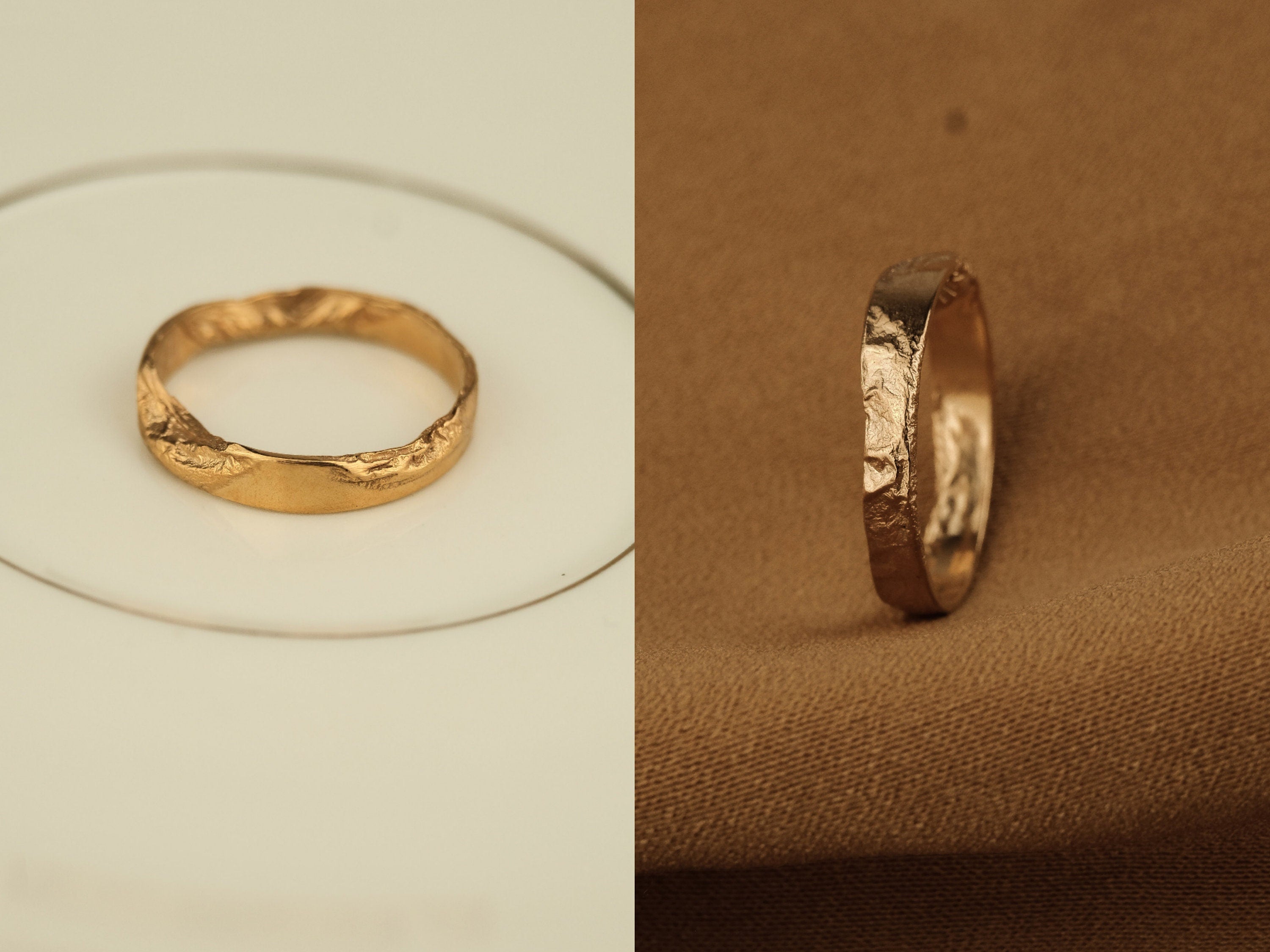 Organic Gold Rings for Women - Unique Hammered Minimalist Textured Rustic Stacking Band Ring