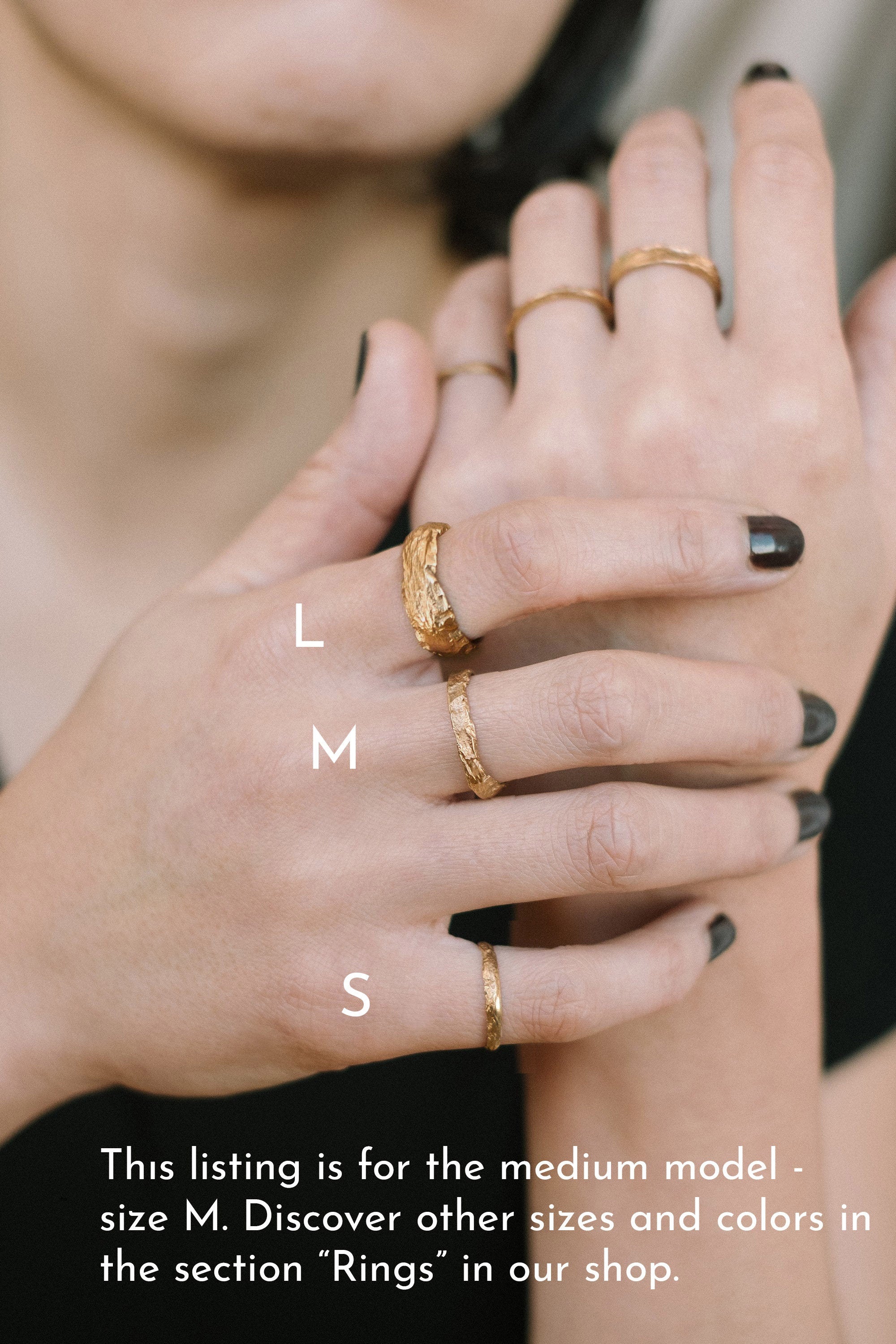 Organic Gold Rings for Women - Unique Hammered Minimalist Textured Rustic Stacking Band Ring
