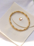 Chunky 18Kt Gold Bangle Set - Minimalist Oval and Bamboo Design
