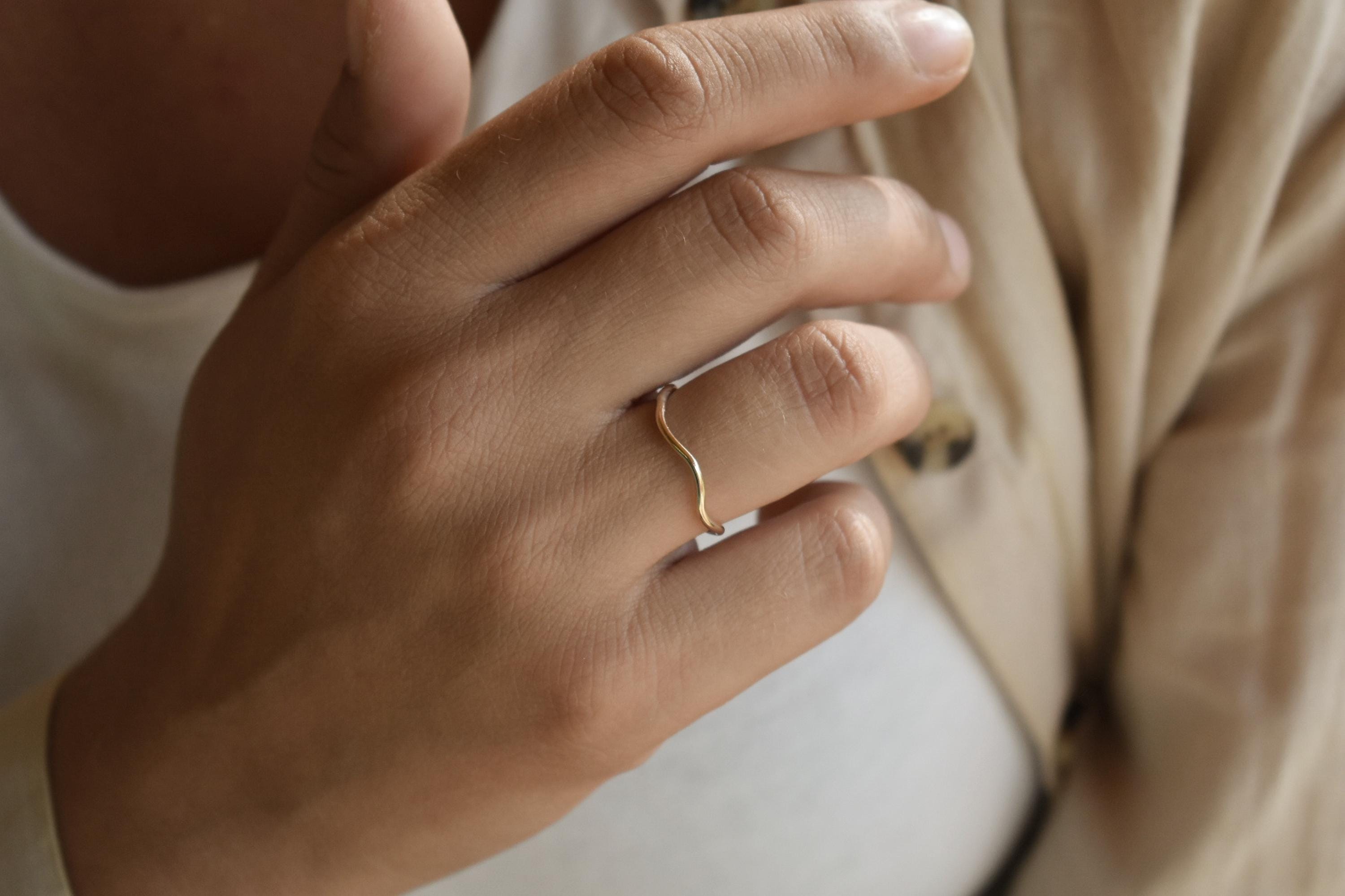 14K Gold Filled Wavey Wing, Gift for Her, Gold Thin Wave Ring, Gold Stacker Ring, Anniversary Gift, Gold Minimal Stacker Ring