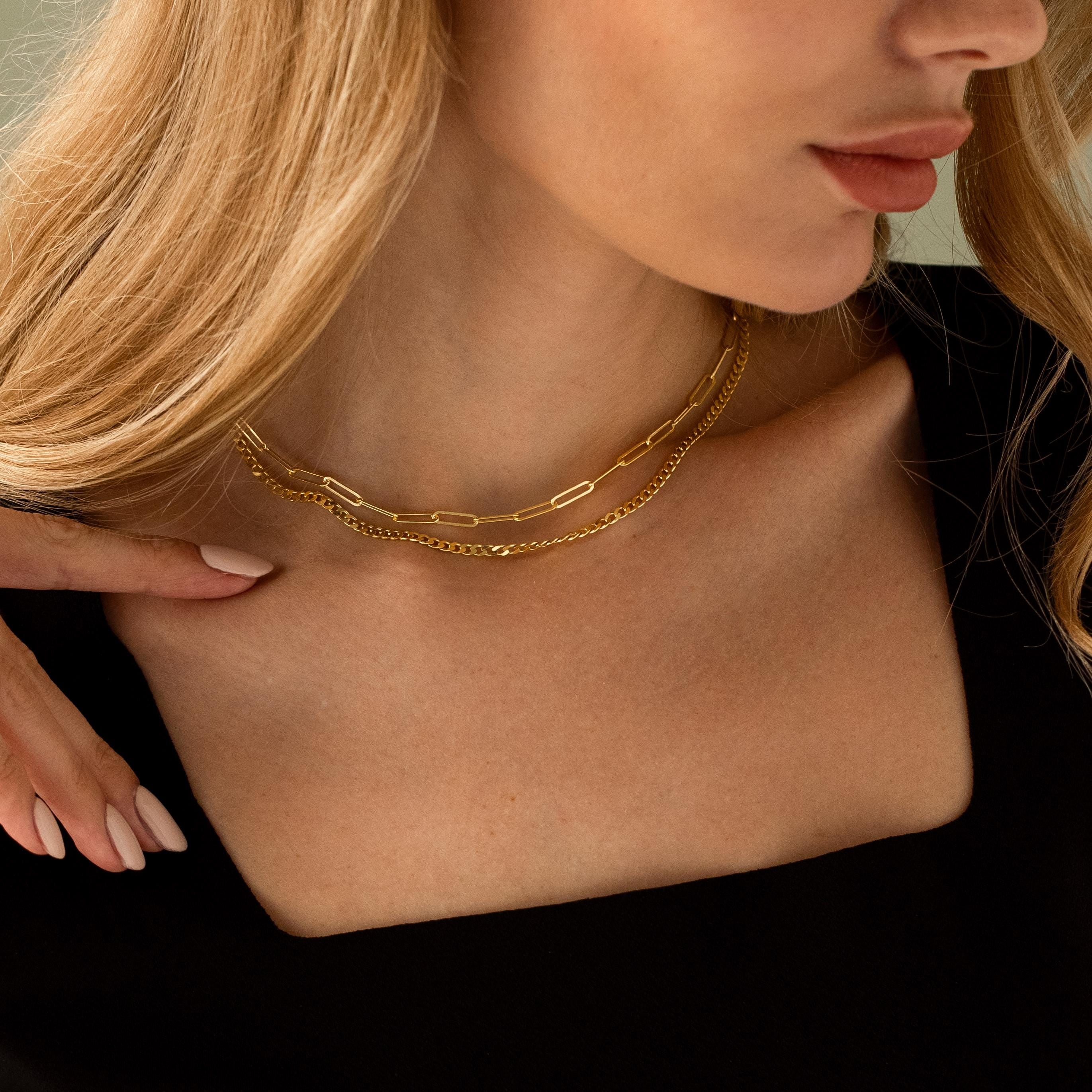 14K Solid Gold Curb Chain Necklace | Cuban Chain for Layering | Elegant Dainty Gold Chain