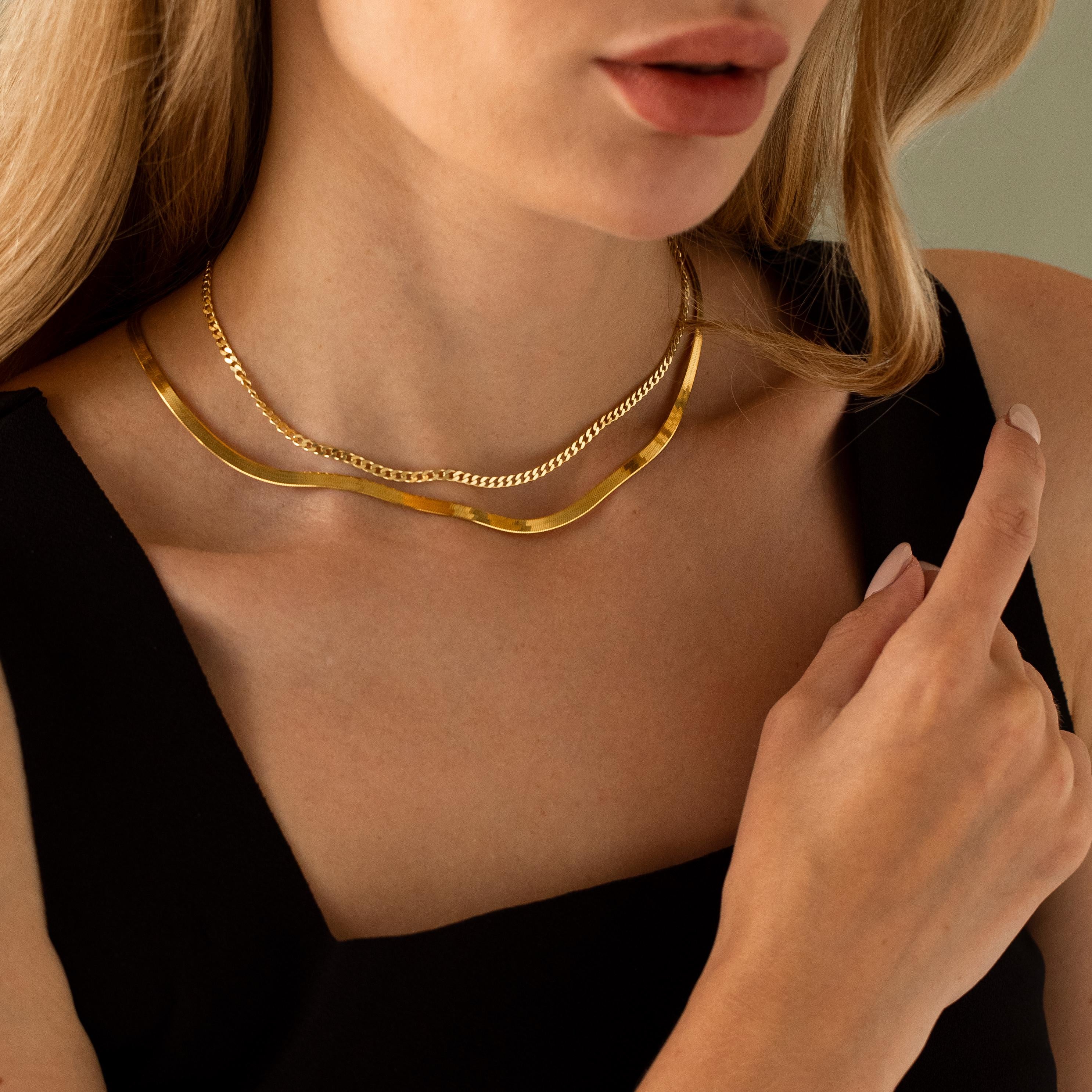 14K Solid Gold Curb Chain Necklace | Cuban Chain for Layering | Elegant Dainty Gold Chain
