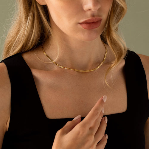 14K Solid Gold Curb Chain Necklace | Cuban Chain for Layering | Elegant Dainty Gold Chain