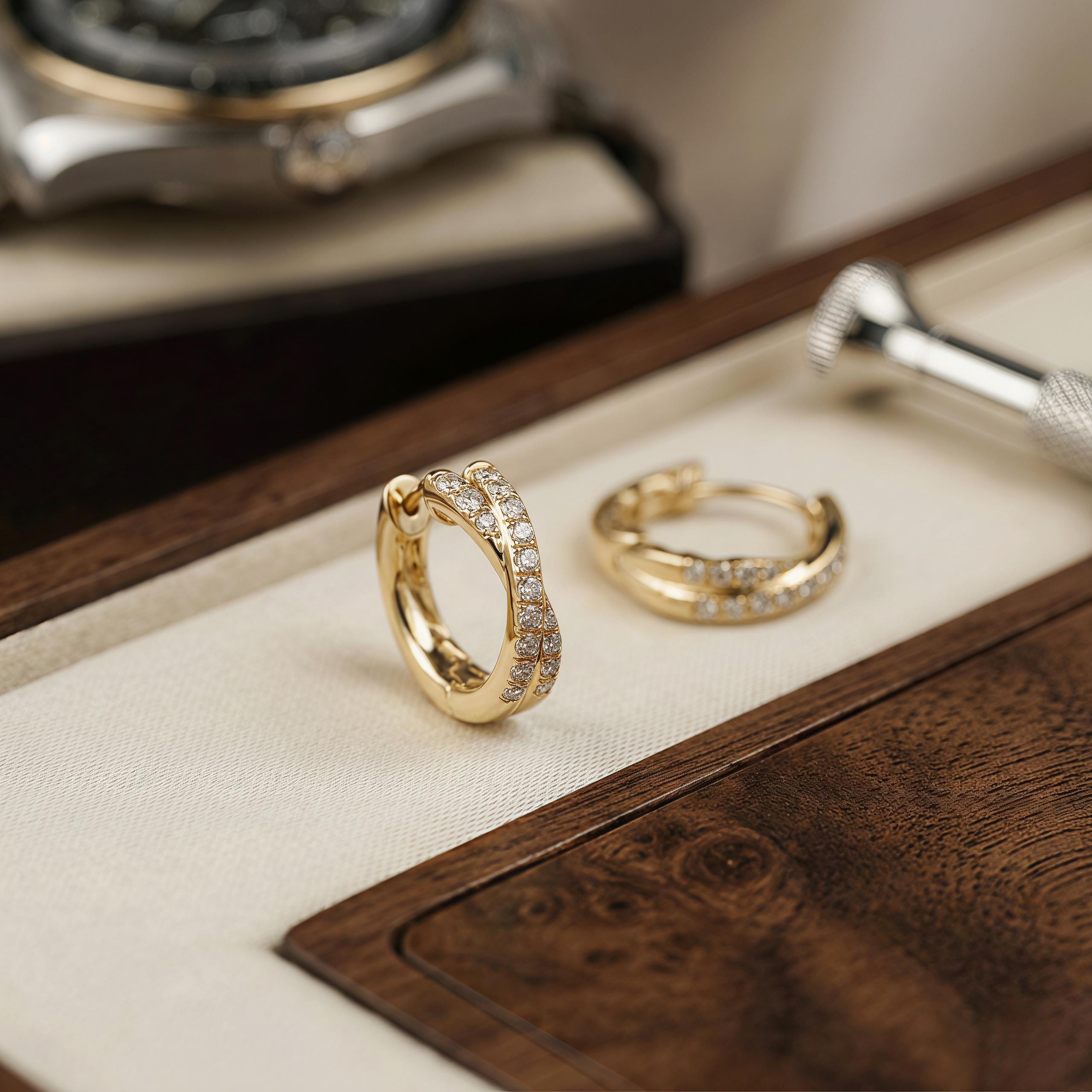 14K Gold Twisted Diamond Hoop Earrings