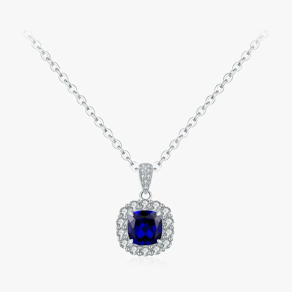  S925 Sterling Silver British Retro Imitation Sapphire Electroplated Women's Clavicle Necklace